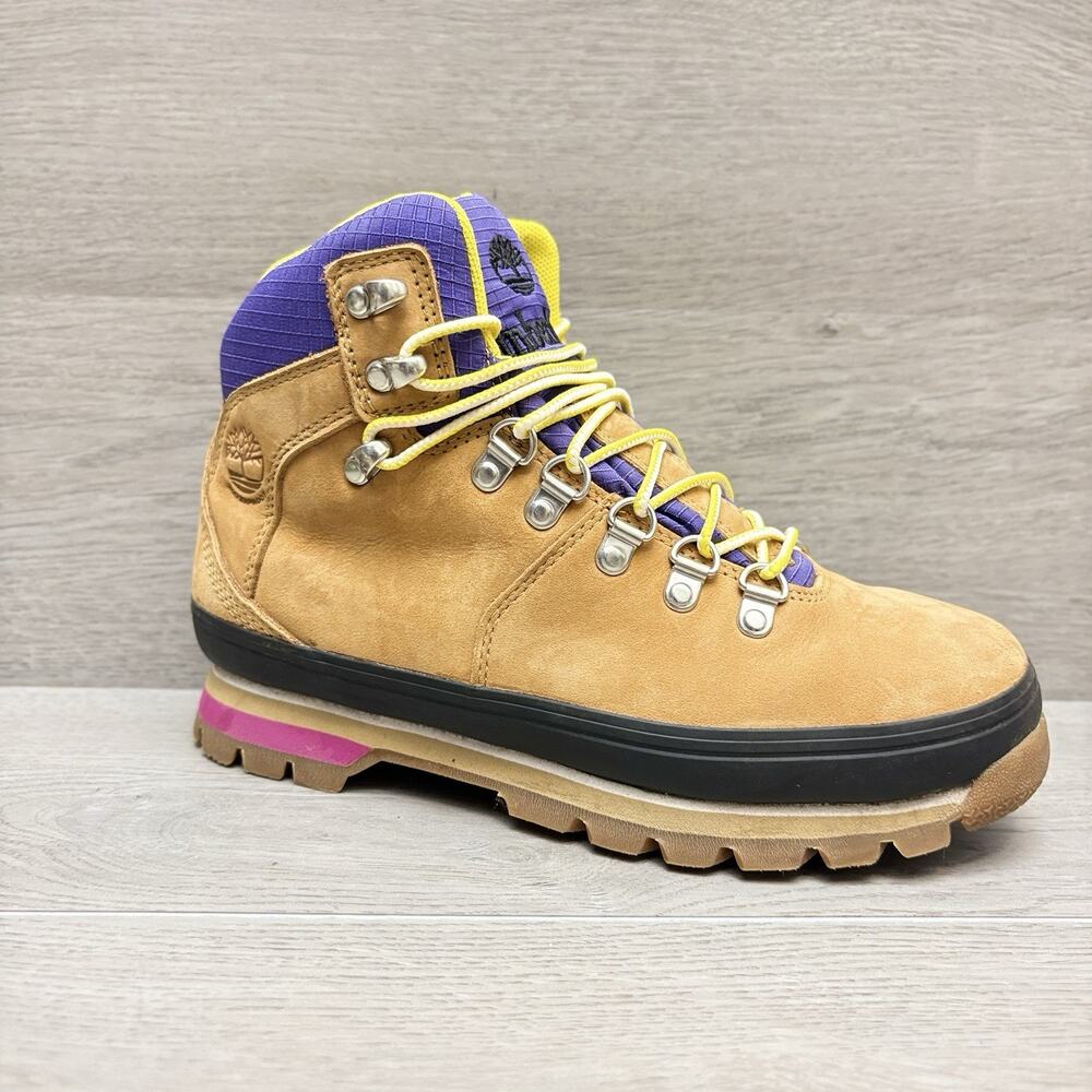Timberland Euro Hiker Waterproof Boots Wheat Purple Yellow A2JUF Size 6.5M